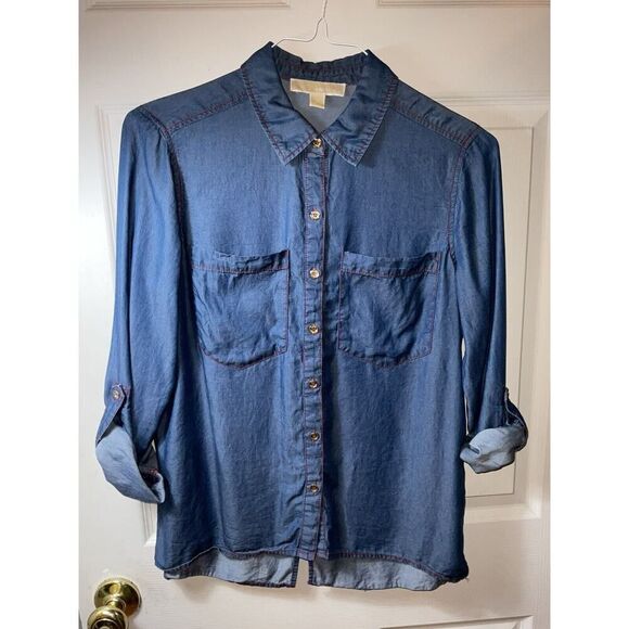Michael Kors Womens Button Up Denim Long Sleeve Shirt Size 4 - Picture 2 of 9
